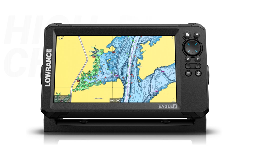 Lowrance Eagle displaying high resolution C-Map navigational charts